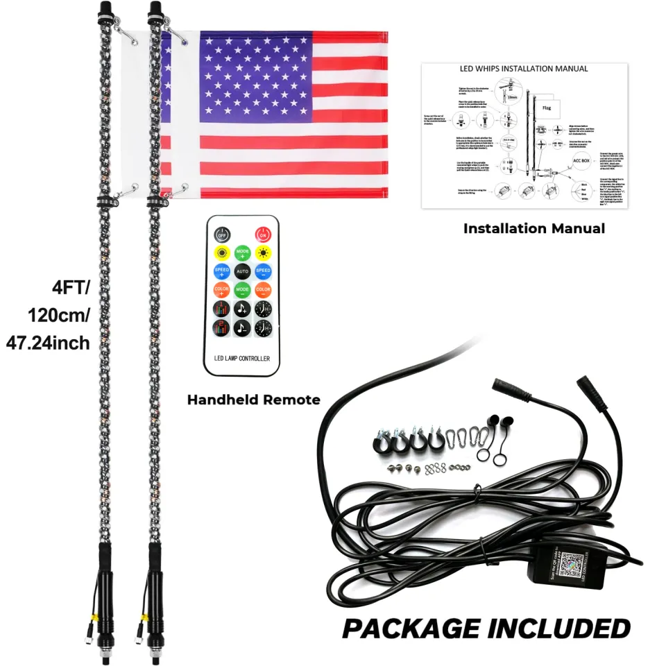 Whip Light Remote App Control Stop Turn Reverse Lamp Safety