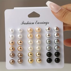18 Đôi Hàn Quốc Charm Nhiều Màu Giả Ngọc Trai & Acrylic Bóng Đính Hạt Bông Tai Đinh Bộ Nữ Thanh Lịch Retro Trang Sức Dự Tiệc