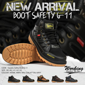 SEPATU SAFETY PRIA BOOT KERJA LAPANGAN PROYEK HIKING TOURING UJUNG BESI NYAMAN ANTI SLIP G-11