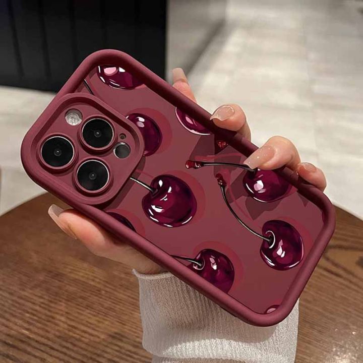Luxury Wine Red Cherry Print For Samsung Galaxy S25 S24 S23 S22 S21 S20 ...