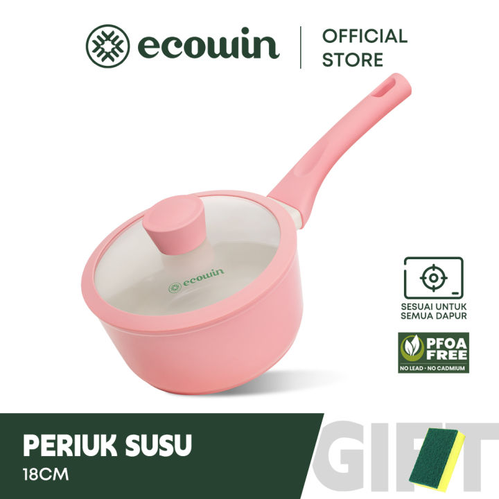 Ecowin Cookware Peach Series Pink Ceramic Non-stick Milk Pan Periuk susu Saucepan Suitable for All Stoves(Gas & Electric & Induction & Ceramic)