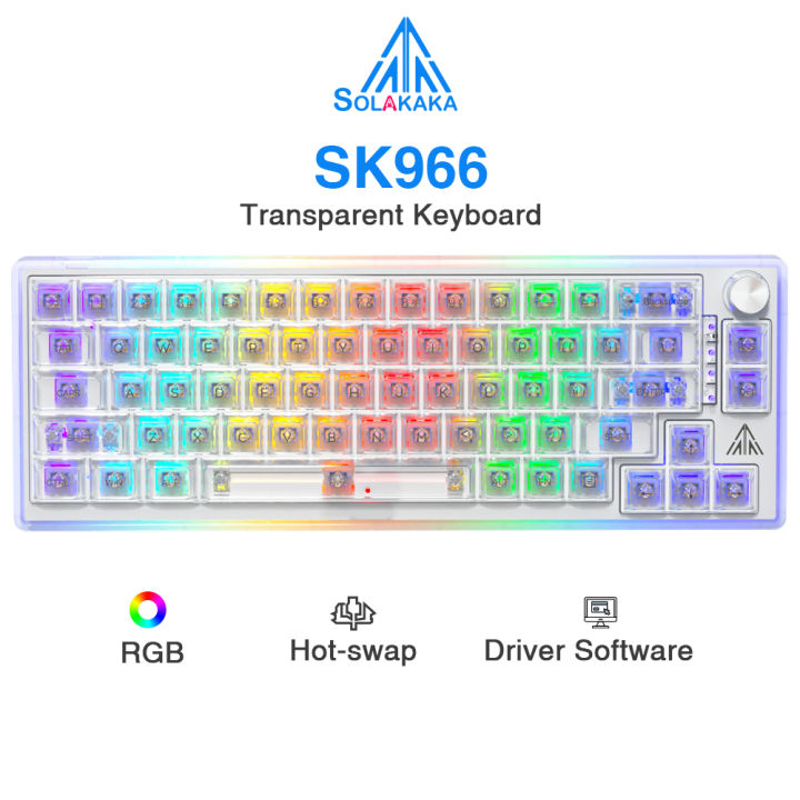 SOLAKAKA 66 Keys Wired Hotswappable Transparent Mechanical Keyboard