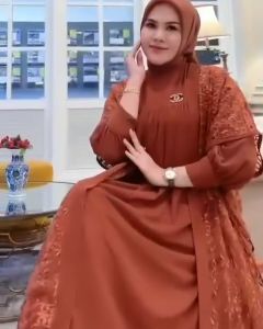 Diskon Terbatas Clara Abaya Set Outer Brukat Gamis Turqy Kekinian Mewah Baju Wanita Kondangan Murah