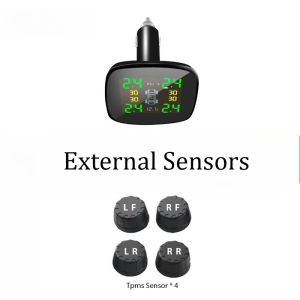 Car TPMS 4 Sensors Tire Pressure Monitor Real Time Display with Plug and Play Cigarette Lighter Alarm for Safe Driving