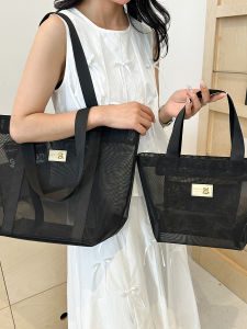 Daily Commuters All-Matching Transparent Mesh Bag Handbag Shoulder Bag Lightweight and Large Capacity Womens Fitness Yoga Wash Bag