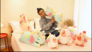 Gấu bông ngựa kỳ lân unicorn nằm ngủ đáng yêu (30cm---60cm) ngựa một sừng unicorn vải minino mềm mịn