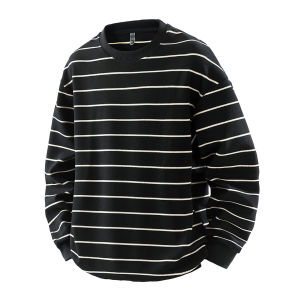 plus Size Mens Stripe Sweatshirt Casual Loose Long Sleeve round Neck Top Trendy Spring Autumn Comfortable Breathable Polyester