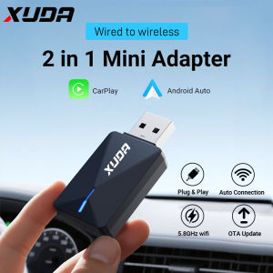 XUDA 2025 New 2in1 Wired to Wireless CarPlay and Android Auto Mini  Adapter 5GHz WiFi5 Plug and Play Fashionable and Portable