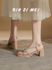 Benzimei Roman Style Diamond ผู้หญิง รองเท้าแตะ ฤดูร้อน รองเท้าส้นสูงแฟชั่นกลางแจ้ง Cross Band เปิดนิ้วเท้าส้นหนารองเท้า