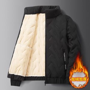 Winter Thickened Fleece Womens Jacket Windproof Lamb Velvet Loose Large Size Stand Collar Warm Cotton Coat Zipper Closure