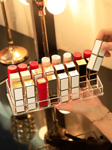 Fashionable Transparent Lipstick Organizer Box Non-Acryllic Cosmetic Storage Container Desktop Makeup Holder Trendy Grids