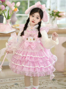 Lolita Princess Dress Autumn Winter Style Girls Baby Fashionable Meileti Long Sleeve Midi Skirt with Cape Dress Breathable