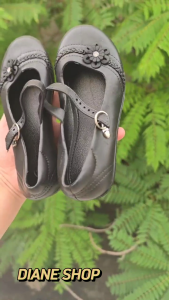 Girls fashion black shoes 525#cute floral print childrens black shoes woman black shoes suitable for school and work rubber non-slip design suitable for everyday wear all seasons