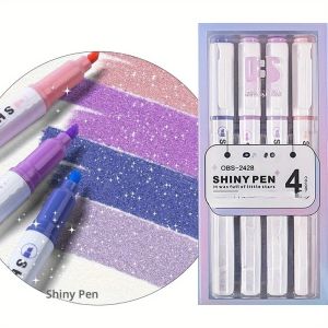 4pcs Glitter Highlightersยืดหยุ่นสายกว้าง & Smudge-Proof หมึกน้ําสําหรับประกาย Note-Taking Planner Bible Journaling