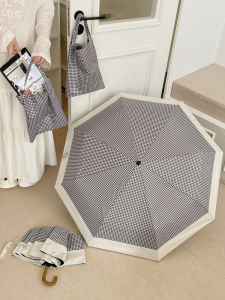 ร่มกันแดดกันฝนแบบพับได้สำหรับผู้หญิง กันแดด กันฝน สีดำและขาว พื้นผิวเคลือบกันแดด กันรังสียูวี ร่มกันฝนแบบพับได้