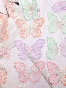 ริบบิ้นผีเสื้อปักลาย DIY สำหรับเด็ก วัสดุทำผมแบบมีช่องว่างครึ่งตัว ตกแต่งผมแบบผีเสื้อโบราณ อุปกรณ์เย็บปัก