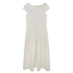 French Vintage Casual Loose Waist Slimming Dress Summer Small V-neck Long Dress Elegant Atmosphere Cotton Fly Sleeve Dress