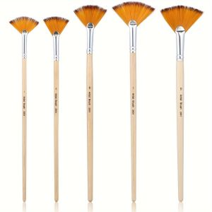 5/10pcs Fan Brush Set for Acrylic & Watercolor Painting - Nylon Bristles Oil Paint Compatible