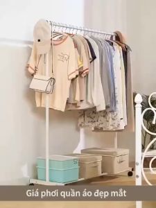 Giá Treo Quần Áo Có Chỗ Để Giày Dép Tiện Lợi Sào Phơi Quần Áo Có Bánh Xe Di Chuyên Kệ Treo Đồ Chất Liệu Thép Cacbon