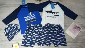 Đồ bơi bé trai 2 mảnh áo dài tay quần đùi họa tiết đáng yêu size từ 18kg đến 30kg chất liệu thun lạnh thoáng mát co dãn 4 chiều BINSPORTS BB048