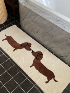 VIKAMA Cute Pet Dachshund Dog Bathing Mat White Base With Two Dogs Looking At Each Other Pattern - Washable Home Decoration