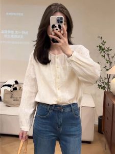 French Style Womens Shirt Spring New Loose Embroidered Top Korean Version High Quality Small Size Lantern Sleeve Cotton Blend