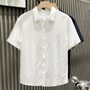 Luxurious Thin Short Sleeve Mens Shirt Casual Loose Breathable Summer Fashion Outerwear Shirt Lightweight Polyester Fiber