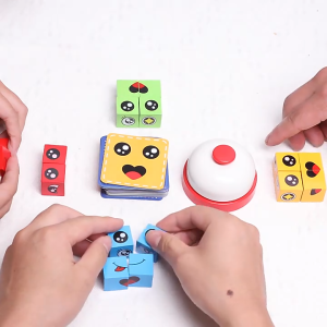 Wooden Expressions Matching Block Puzzles Building Cubes Toy Borad Games Educational Montessori Toys for Kids Ages 3 Years and up