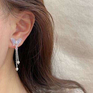Spring Summer Gradient Butterfly Earrings Silver Needle Womens Fresh Sweet Elegant Fairy Tassel Ear Jewelry Fashion Accessories