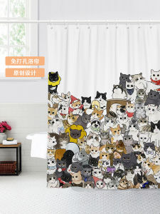 Thickened Polyester Bath Curtain Door Drape Cute Cartoon Cat Animal Bathroom Mold Proof Waterproof Curtain Room Partition