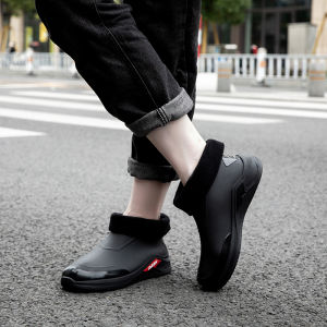 Waterproof Mens Rain Boots Low Cut Flat Bottom Fishing Outdoor Wear Youth Pure Color Korean Style Versatile Flat Bottom