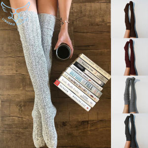 【Free Shipping】Tất Dài Qua Đầu Gối Bằng Vải Cotton Dệt Kim Ấm Áp Thời Trang Mới Cho Nữ Tất Cổ Cao Dệt Kim Sọc Cho Nữ