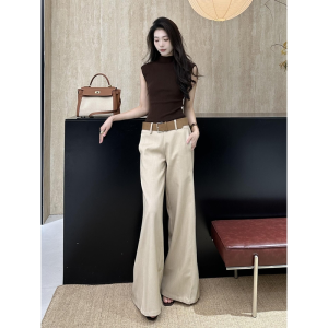 SHANGSHA | Stylish Luxurious Set Womens Tee and Pants Outfit Coffee