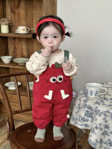 Adorable Girls  Cartoon Sweatshirt And Overalls Set Korean Style Two-Piece Suit for Children Autumn Season Cotton Polyester