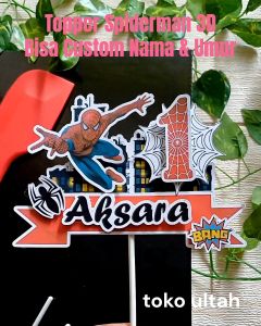Topper Cake 3D Spiderman bisa Custom Nama untuk Hiasan / Dekorasi Kue Ulang Tahun Karakter Anak