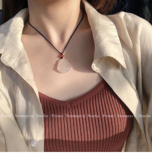Natural Agate Big Belly Buddha Pendant Necklace Woven Black Rope Simple Clavicle Chain Peaceful Gift for Best Friend