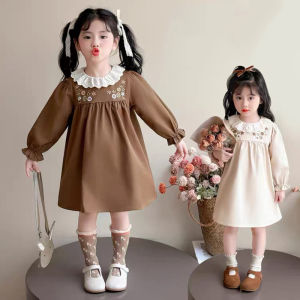 Spring Autumn Kids Clothes 1-6Yrs Pastoral Baby Long-Sleeved Embroider Floral Doll Dresses Children Sweet Princess Girls Dress