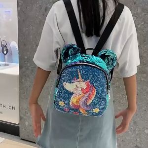 PGM1400 Tas Ransel Anak Sequin Glitter Karakter Unicorn Telinga Beruang Tas Glitter