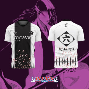 Bandai | 2026 Bandai BLEACH Anime BYAKUYA NO.6 3D Print Football Jersey for Mens Tshirt Summer Sports Casual Loose Tees Kids/Adult Y2k