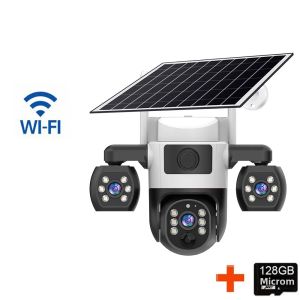Camera An Ninh Wifi HD 15MP 3 Ống Kính Zoom 10X Năng Lượng Mặt Trời Ngoài Trời Chống Nước Tầm Nhìn Ban Đêm Camera IP Với 3 Màn Hình
