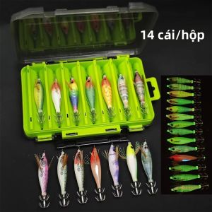 Bộ Mồi Câu Mực Phát Sáng 14 Chiếc Câu Cá Biển Mặn Kèm Mồi Tôm Bạch Tuộc Mực Ống Dùng Cho Biển Sông Và Hồ