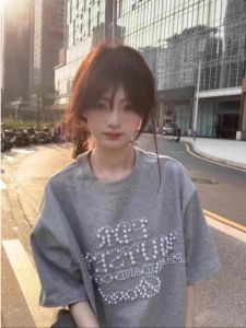 Áo Thun Tay Ngắn Phong Cách Mỹ Cổ Điển Có Chữ Ngọc Trai Dành Cho Nữ Mùa Đông Thương Hiệu Hợp Thời Trang Nặng Cho Cặp Đôi Rộng Rãi Thường Ngày Bằng Cotton Nguyên Chất