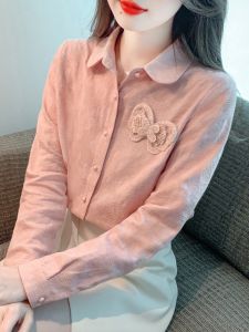 Spring Autumn 2025 New Womens Cotton Shirt Long Sleeve Fashion Anti-Aging Versatile Elegant Top Korean Style POLO Collar