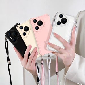 New Casing Huawei Pura 80 Pro 70 Ultra Pura 80Ultra 70Pro Four Corners Drop-proof Fully Wrapped Design Soft Silicone Phone Case with Adjustable Slanting Neck Lanyard Back Strap
