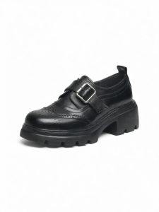 Reddragonfly | Heel Increased Thick Soled Black Womens Loafers