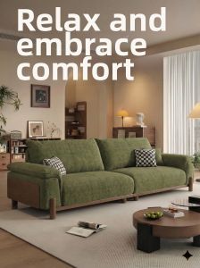 DONGMU | Mid-century Straight Snow Nylon Fabric Real Wood Sofa