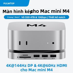 PULWTOP Mac Mini M4 Dock 4TB NVMe SSD Enclosure DP 4K 144Hz HDMI 4K 60Hz USB A 2.0 SD/TF Audio Reader - Không Bao Gồm Ổ Cứng SSD