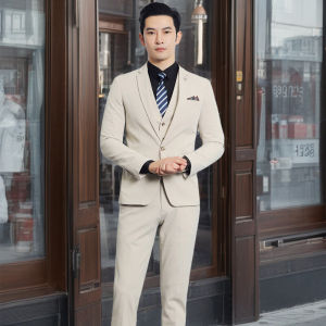 GUKENRO 3PCS Blazer For Men Korean Slim Formal Terno Wedding Office Dinner Pure Color Classical Elegant Male Suit Set