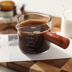 Alechaung แก้วตวงชงกาแฟ - พร้อมด้ามจับไม้ สีดวง 75ml, 150ml