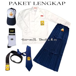 Setelan Seragam SMP Biru Putih Perempuan Baju Panjang Rok Panjang Lenkap